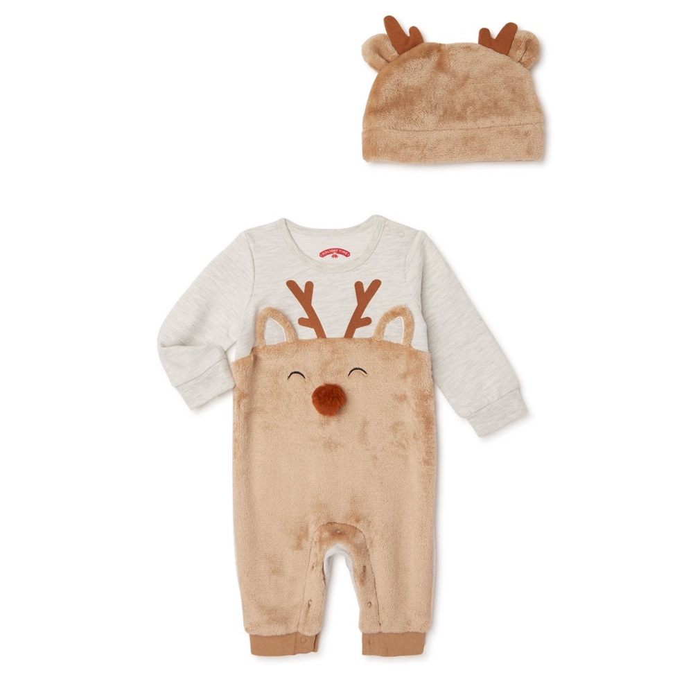 Holiday time baby Romper Set with hat